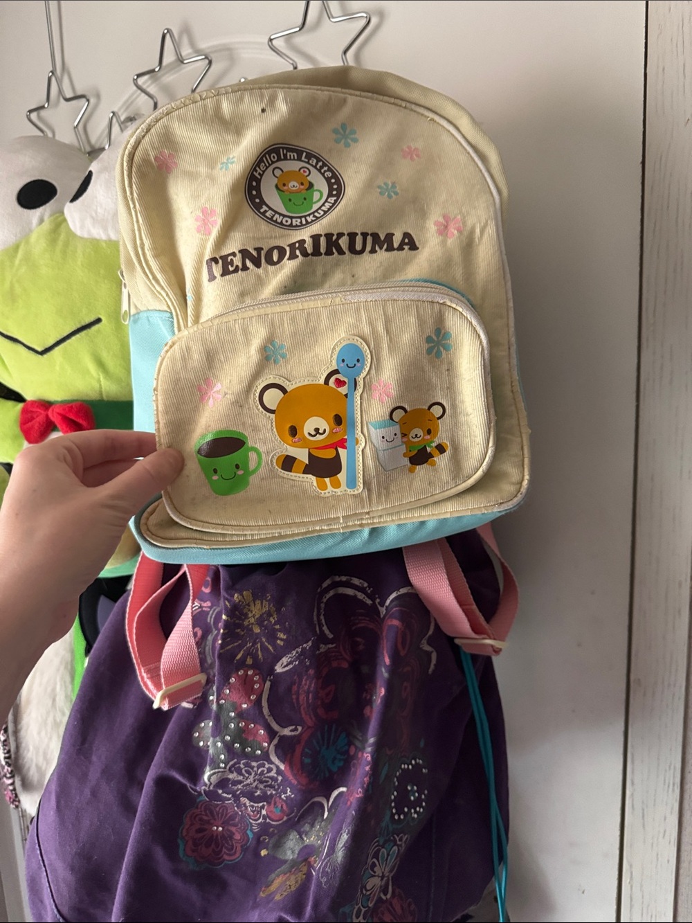 Kids Cream and Light Blue Backpack with Pink Straps